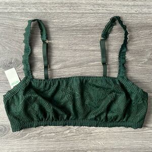 NWT AERIE Lace Bralette Size Medium Forest Green Gold O-Ring Semi-Sheer Lingerie